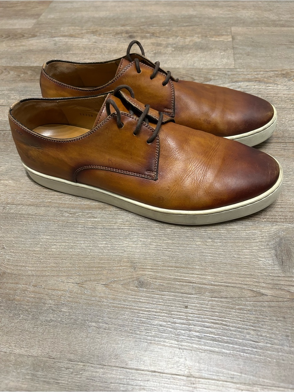 Magnanni Men’s Size 10.5 Cognac Brown Leather‎ Lace-Up Slip-On Sneakers